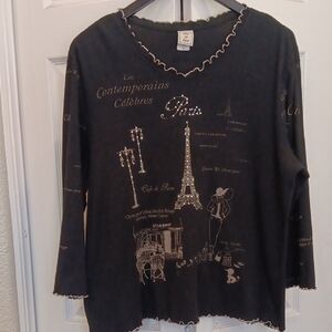 Jess And Jane Womens Rhinestone Paris Eiffel Tower  Graphic Top Size XL